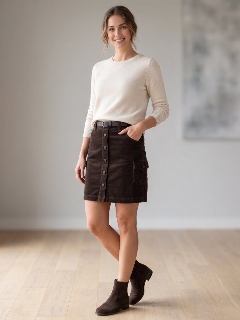 Brown Corduroy Cargo Mini Skirt Ann Taylor LOFT Size 6 Button Down